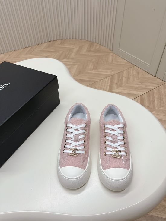 Chanel Low-top Woolen Casual Shoes with Metal Button Thick Sole