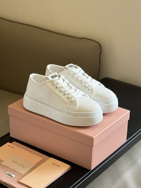 Miu Miu Comfortable Thick Sole Canvas Shoes with Height Lift