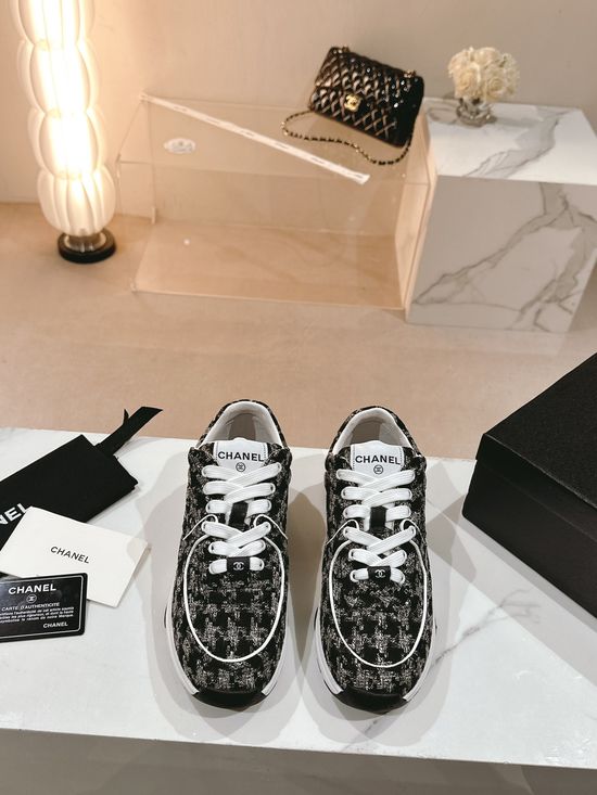 Chanel Tweed Printed Casual Sneakers Comfortable Non-slip Outdoor Sports Shoes