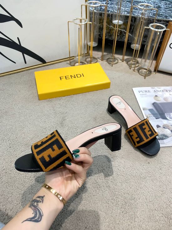 Fendi Knit Suede Low Heel Slip On Slides