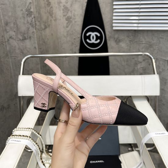 Chanel Block Heel Square Toe Satin Trim Leather Dress Sandals