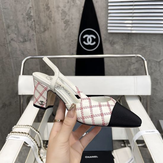 Chanel Block Heel Square Toe Satin Trim Leather Dress Sandals