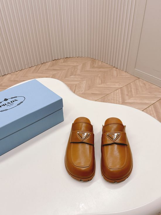 Prada Cushioned Leather Mules with Non-slip Outsole