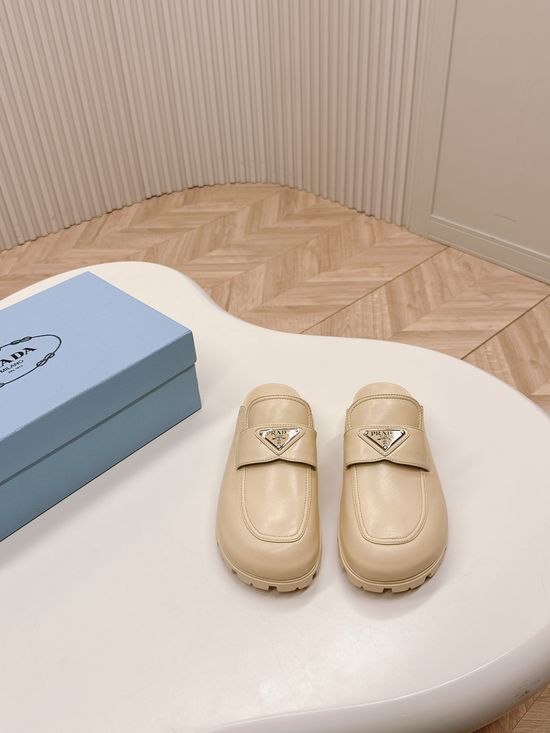 Prada Cushioned Leather Mules with Non-slip Outsole