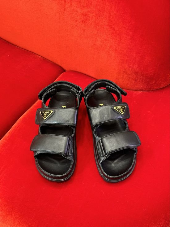 Prada Velcro Closure Leather Sandals Classic Daily Wear