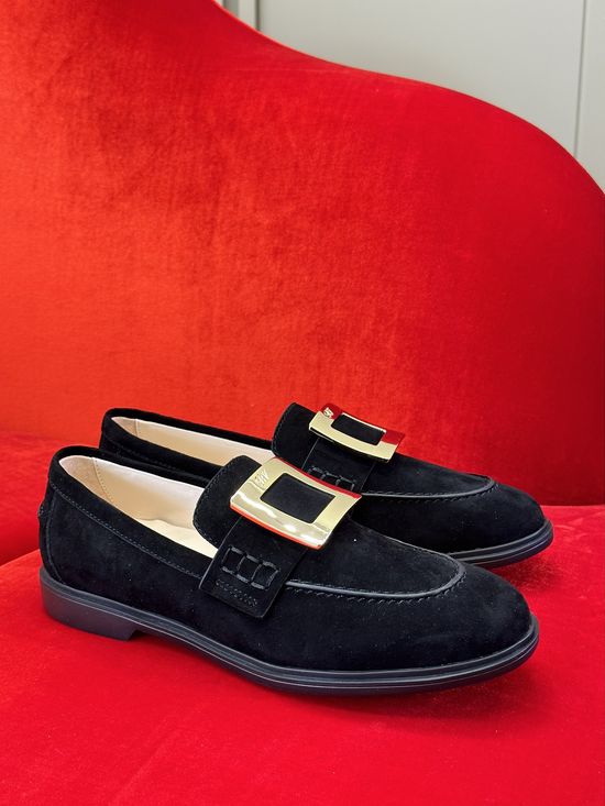 Roger Viver Suede Loafers with Square Buckle and Lightweight Sole