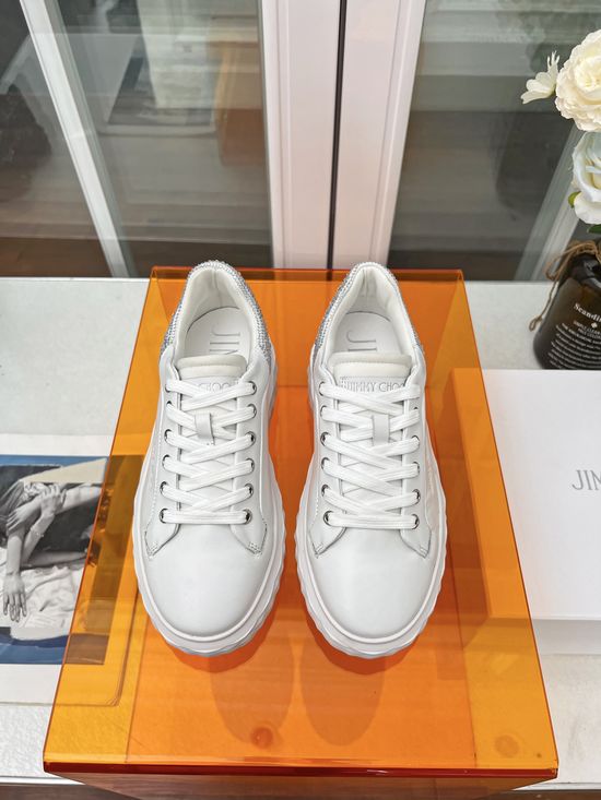 Jimmy Choo Rhinestone Tail Leather Breathable Casual Sneakers