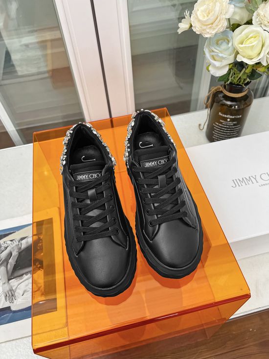 Jimmy Choo Rhinestone Decor Leather Casual Comfort Sneakers