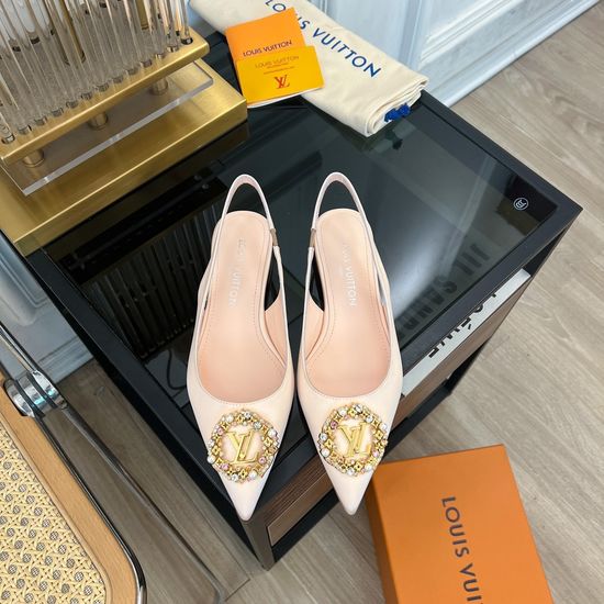 Louis Vuitton Pointed Toe Rhinestone Buckle Low Heel Footwear