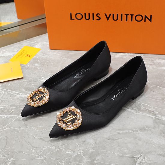 Louis Vuitton Silk Upper Sheepskin Lining Genuine Leather Sole Flats