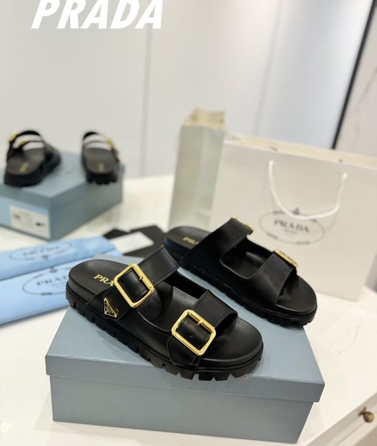 Prada Genuine Leather Slippers Non-slip Comfortable Daily Wear