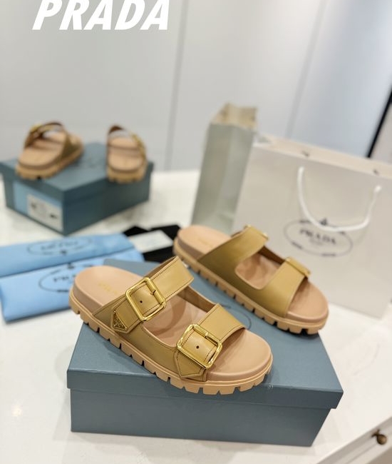 Prada Genuine Leather Slippers Non-slip Comfortable Daily Wear