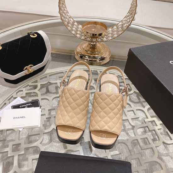 Chanel Chunky Heel Peep Toe Genuine Leather Dress Sandals