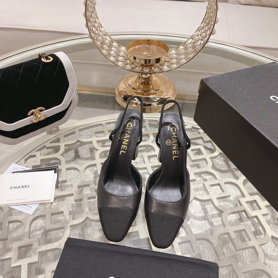 Chanel Color Block Chunky Heel Round Toe Sandals