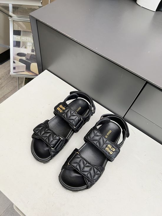 Miu Miu Chic Style Embroidered Flat Slippers Soft Sheepskin Upper
