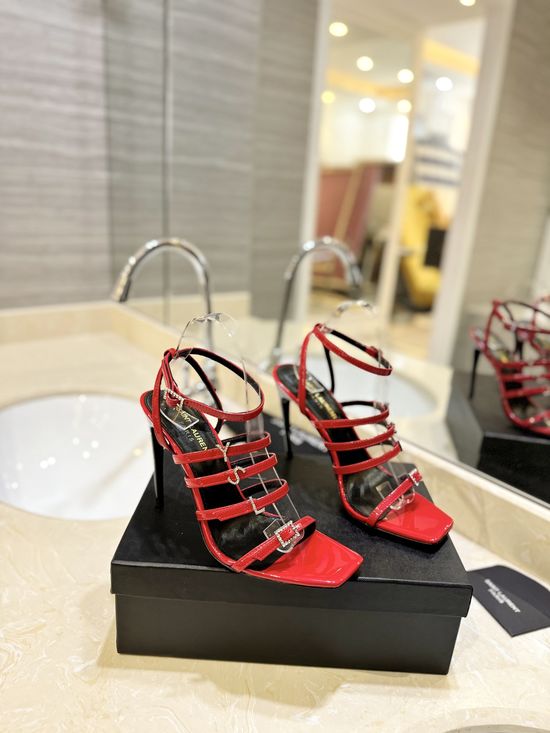 Yves Saint Laurent Rhinestone Silk Upper High Heel Sandals With Leather Sole