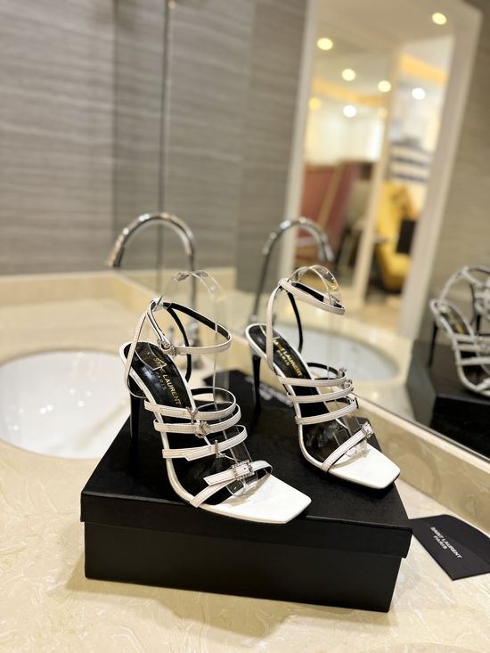Yves Saint Laurent Rhinestone Silk Upper High Heel Sandals With Leather Sole
