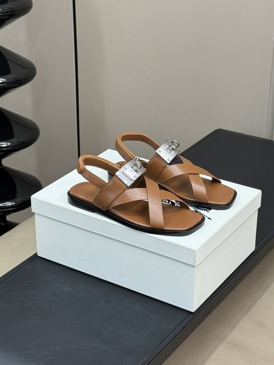 Hermes Premium Buckle Decor All Leather Sandals