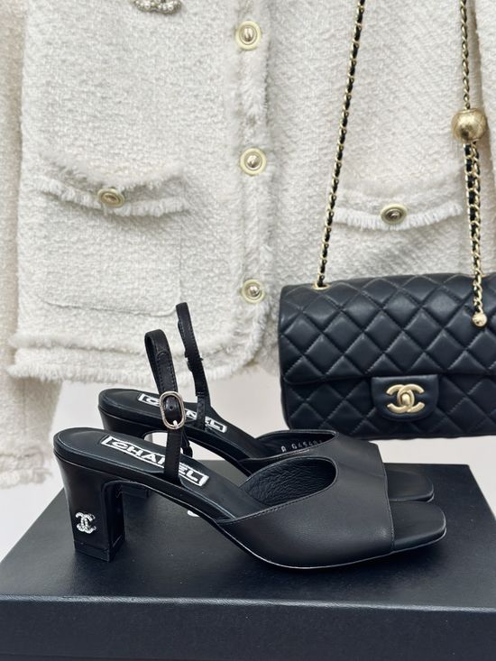 Chanel Block Heel Sandals Soft Cowhide Upper Leather Sole