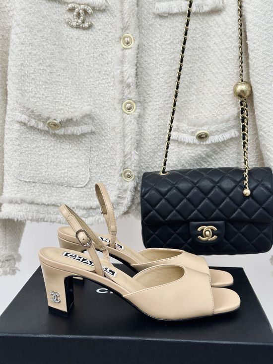 Chanel Block Heel Sandals Soft Cowhide Upper Leather Sole