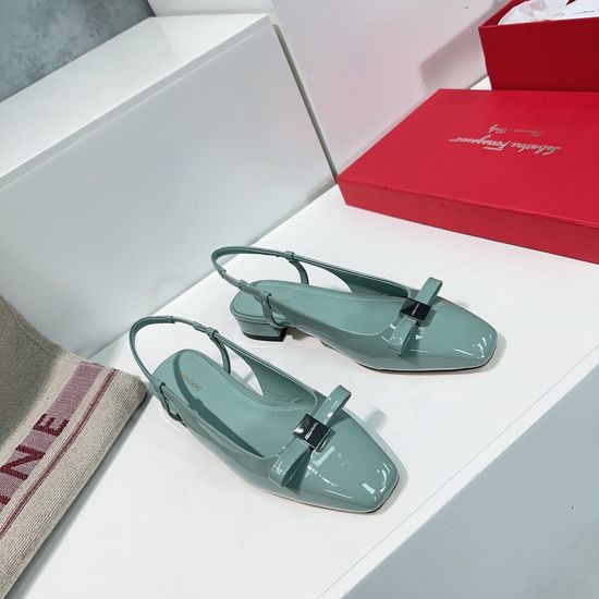 Ferragamo Bow Buckle Two-tone Block Heel Slingback Shoes