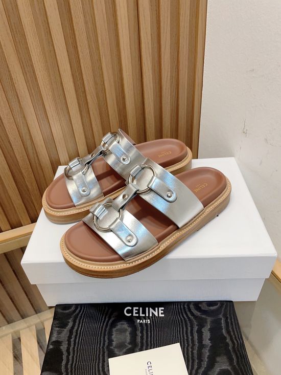 Celine Casual Slippers with Metal Buckle for Effortless Style
