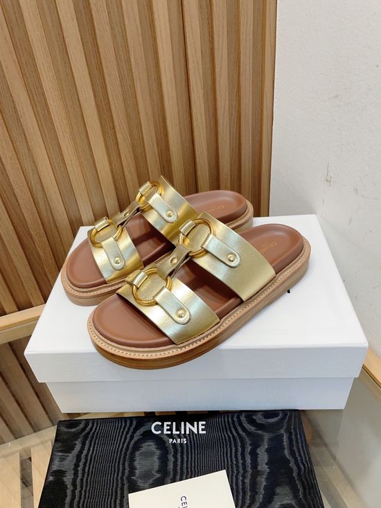 Celine Casual Slippers with Metal Buckle for Effortless Style