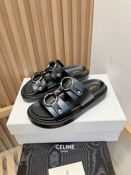 Celine Casual Slippers with Metal Buckle for Effortless Style
