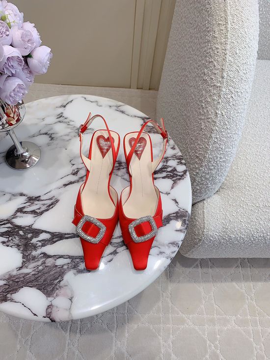 Roger Viver Rhinestone Buckle Low Heel Slingback Shoes Refined Comfortable