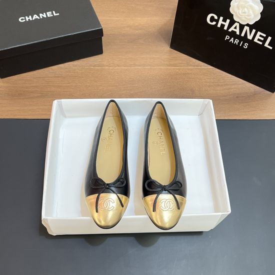 Chanel Two-tone Leather Slingback Ballet Flats with Real Leather Sole