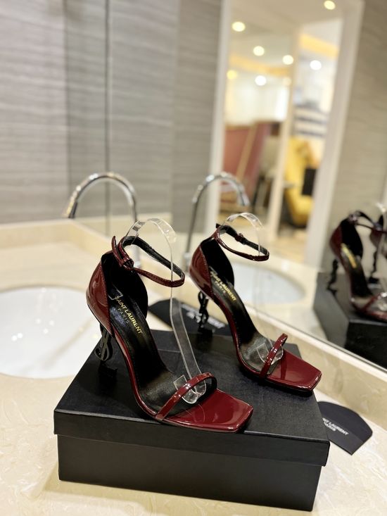 Yves Saint Laurent Metallic Buckle Decor High Heel Sandals With Leather Lining