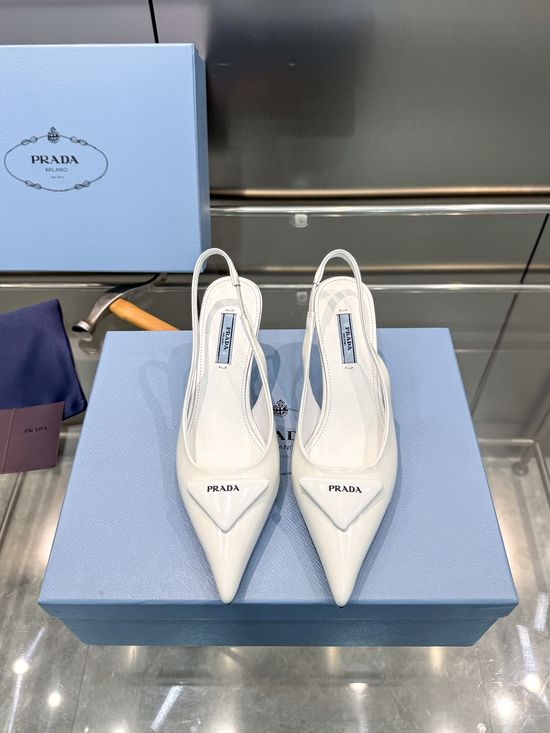 Prada Pointed Toe Polished Leather High Heel Sandals