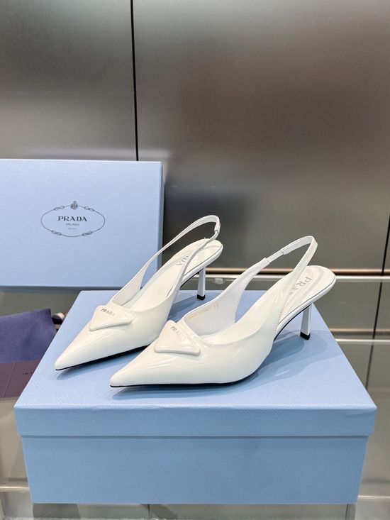 Prada Pointed Toe Polished Leather High Heel Sandals