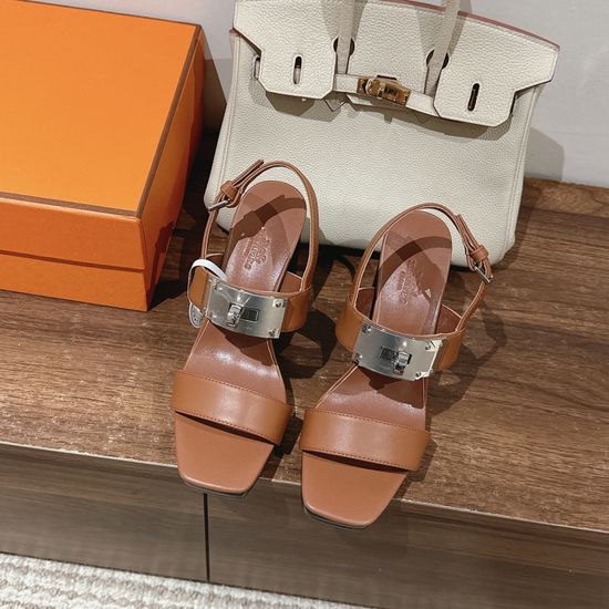 Hermes Fashionable High-heeled Sandals with Unique Heel