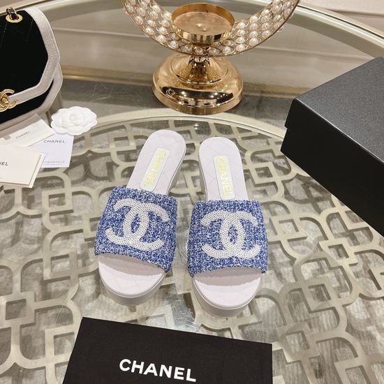 Chanel Classic Wedge Platform Casual Slide Sandals