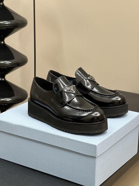 Prada Thick Sole Logo Decor Loafer Shoes