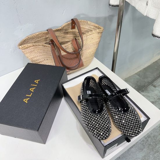 Alaia Rhinestone Decor Round Toe Flat Ballet Shoes