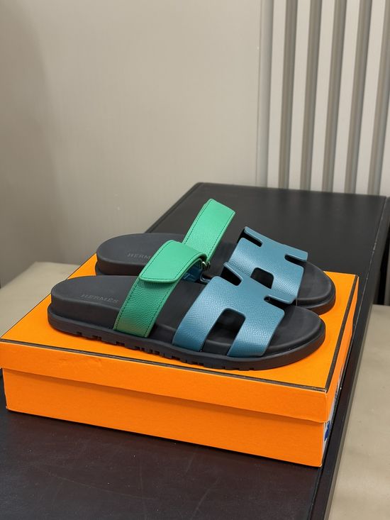 Hermes Cowhide Platform Color Block Casual Slide Slippers