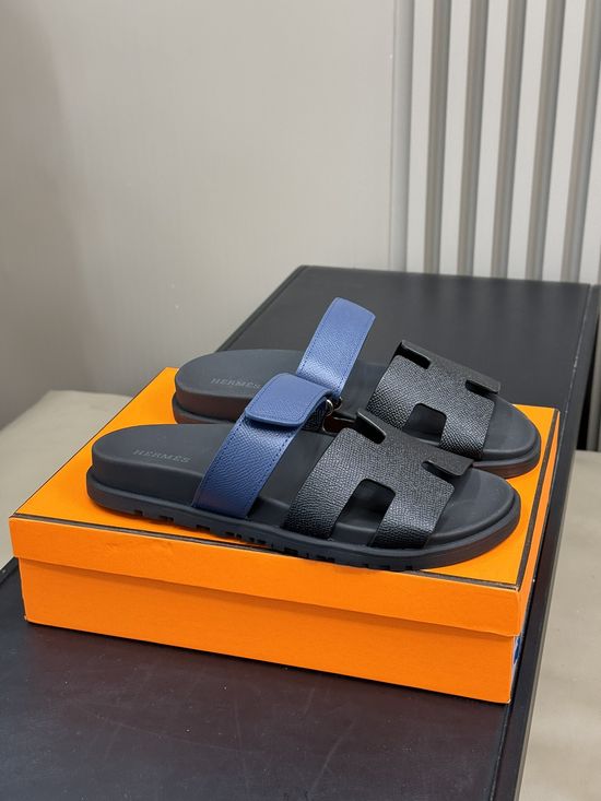 Hermes Cowhide Platform Color Block Casual Slide Slippers
