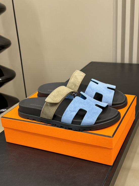 Hermes Cowhide Platform Color Block Casual Slide Slippers