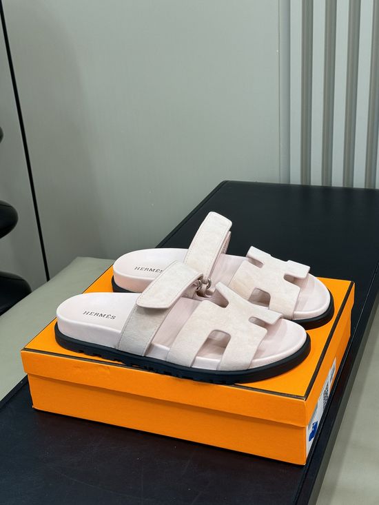 Hermes Cowhide Platform Color Block Casual Slide Slippers