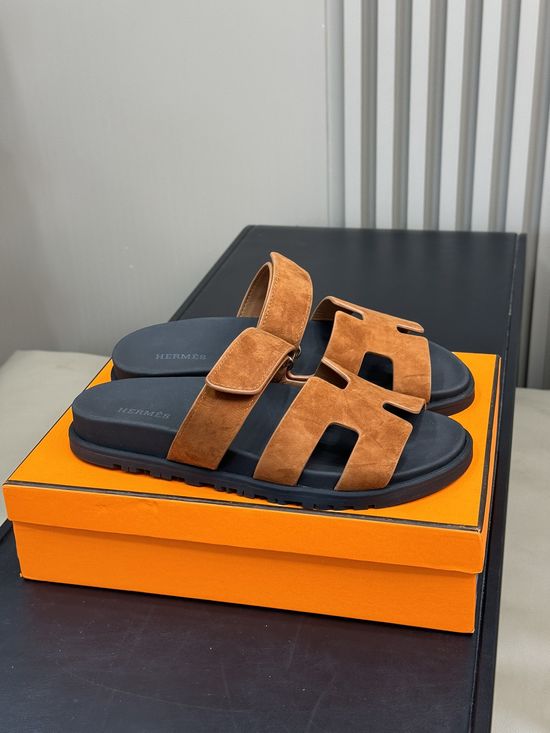 Hermes Cowhide Platform Color Block Casual Slide Slippers