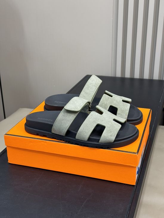 Hermes Cowhide Platform Color Block Casual Slide Slippers