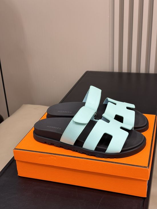 Hermes Cowhide Platform Color Block Casual Slide Slippers