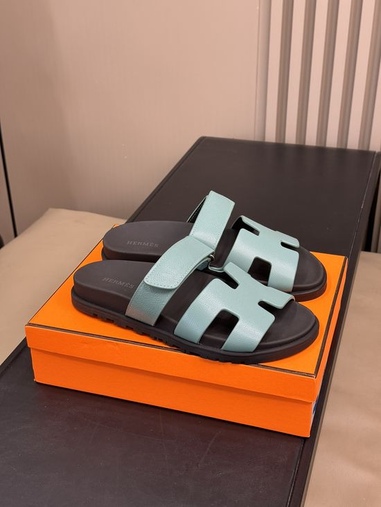 Hermes Cowhide Platform Color Block Casual Slide Slippers