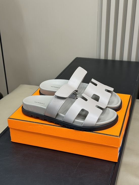 Hermes Cowhide Platform Color Block Casual Slide Slippers