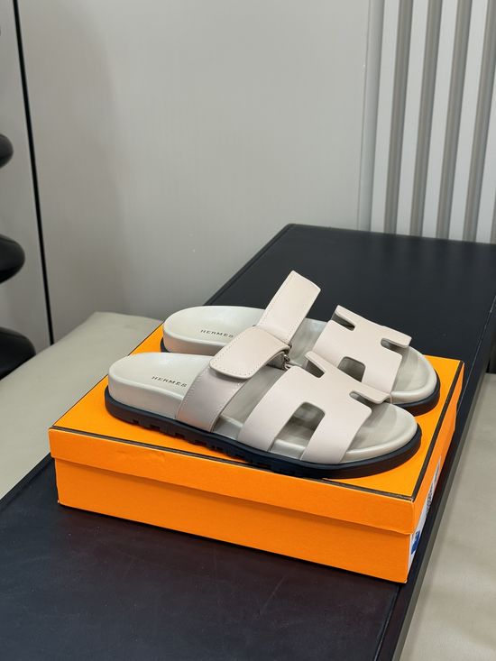 Hermes Cowhide Platform Color Block Casual Slide Slippers