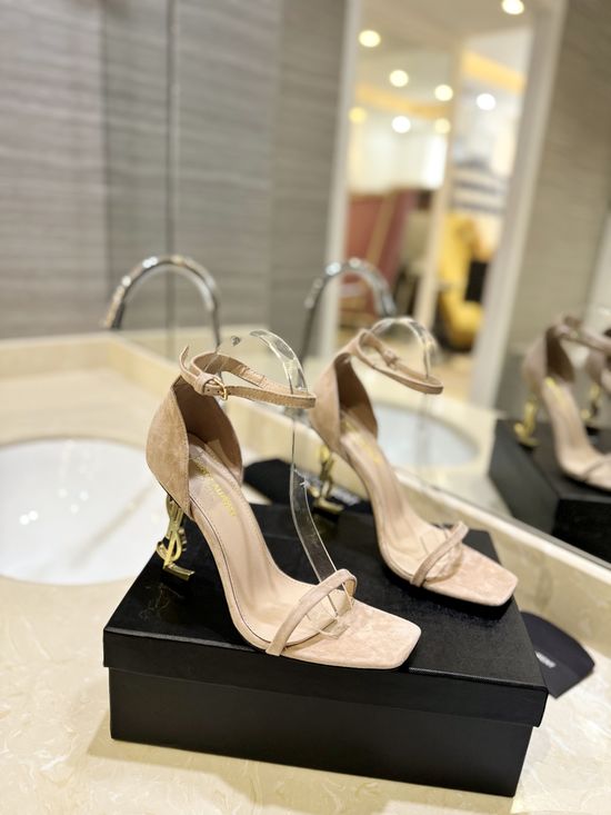 Yves Saint Laurent Metallic Buckle Decor High Heel Sandals With Leather Lining