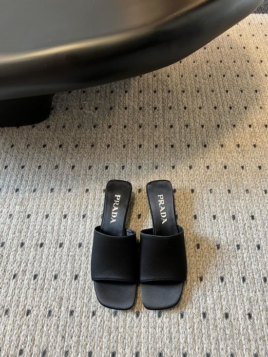 Prada Silk Mules Minimalist Style Elegant Casual Slip On Shoes
