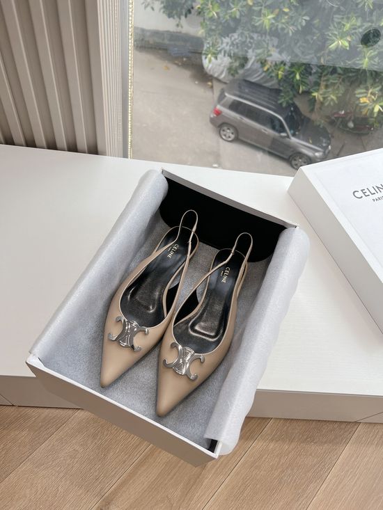 Celine Pointed Toe Kitten Heel Sandals Elegant Buckle Dress Shoes